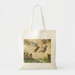 Meadow Matchup Playful Hares in a Meadow  Tote Bag