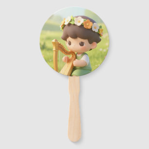 Meadow Melodies: Cute 3D Boy & Wildflower Crown Cr Hand Fan