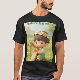 Meadow Melodies: Cute 3D Boy with Harp & Flower Cr T-Shirt
