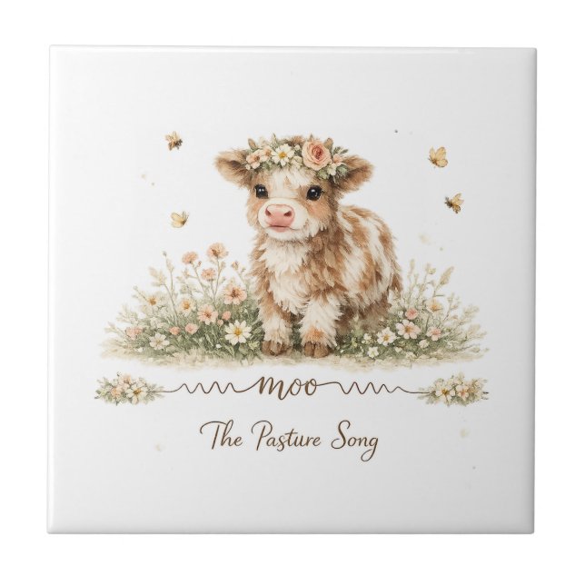 Meadow Melody cow paper plates Ceramic Tile (Front)