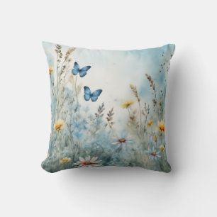 Meadow Muse Butterfly and Wildflower Watercolor Cushion