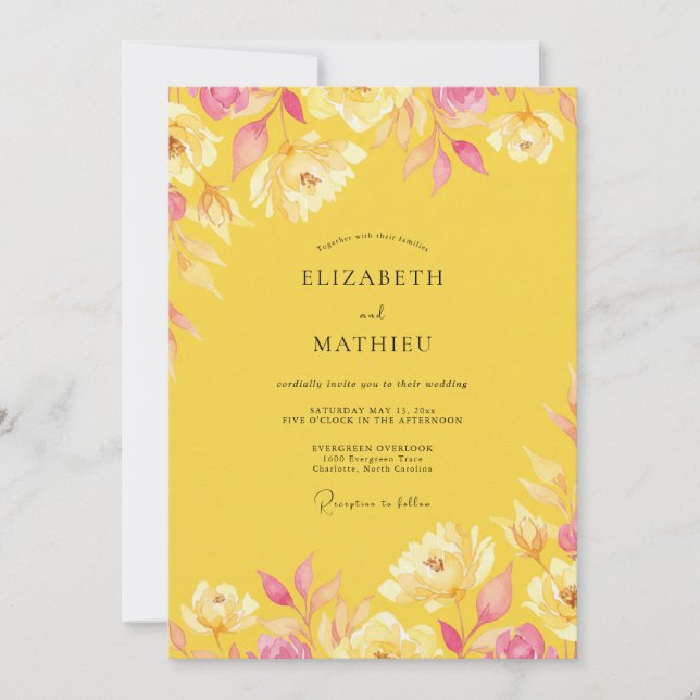 Meadow Mustard Peony Painted Wedding Invitation (Front)
