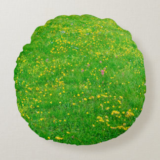 Meadow of wild flowers of the Dolomites Alps on su Round Cushion
