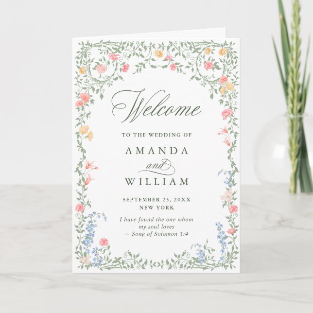 Meadow Pastel French Rose Wedding Ceremony Program (Front)