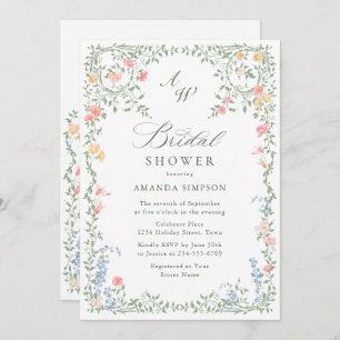 Meadow Pastel French Roses Floral Bridal Shower Invitation