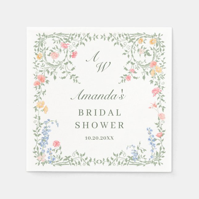 Meadow Pastel French Roses Floral Bridal Shower Napkin (Front)