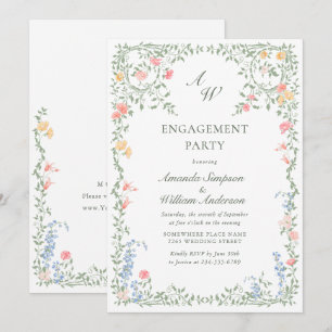 Meadow Pastel French Roses Floral ENGAGEMENT PARTY Invitation