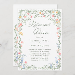 Meadow Pastel French Roses Floral Rehearsal Dinner Invitation