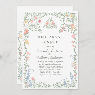 Meadow Pastel French Roses Floral Rehearsal Dinner Invitation