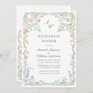 Meadow Pastel French Roses Floral Rehearsal Dinner Invitation