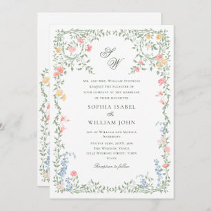 Meadow Pastel French Roses Floral Wedding Invitation