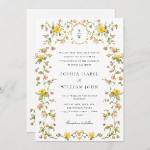 Meadow Pastel French Roses Floral Wedding Invitation