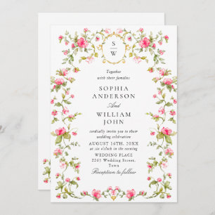Meadow Pastel French Roses Floral Wedding Invitation