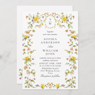 Meadow Pastel French Roses Floral Wedding Invitation