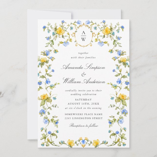 Meadow Pastel French Roses Floral Wedding Invitation (Front)