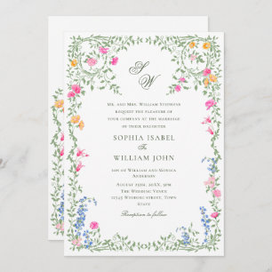 Meadow Pastel French Roses Floral Wedding Invitation