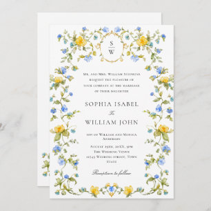 Meadow Pastel French Roses Floral Wedding Invitation