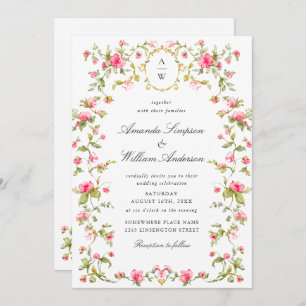 Meadow Pastel French Roses Floral Wedding Invitation