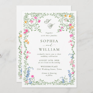 Meadow Pastel French Roses Floral Wedding Invitation