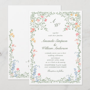 Meadow Pastel French Roses Floral Wedding Invitation