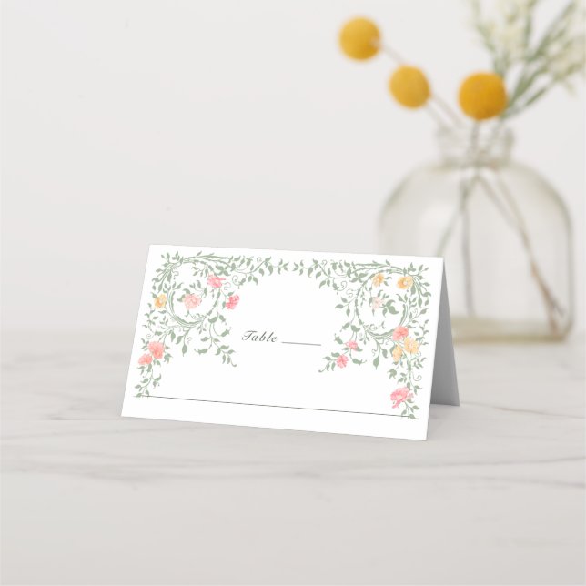Meadow Pastel French Roses Floral Wedding Place Card (Front)
