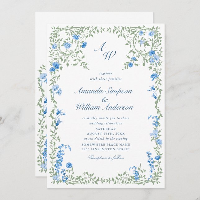 Meadow Pastel French Roses Floral Wedding QR code Invitation (Front/Back)