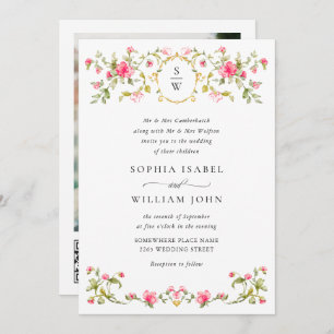 Meadow Pastel French Roses Floral Wedding QR code Invitation
