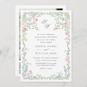 Meadow Pastel French Roses Floral Wedding QR code Invitation