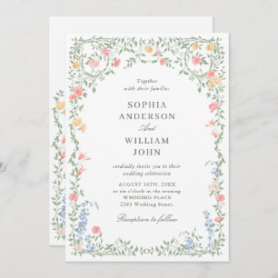 Meadow Pastel French Roses Floral Wedding QR code Invitation