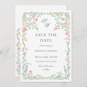 Meadow Pastel French Roses Floral Wedding Save The Date