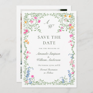 Meadow Pastel French Roses Floral Wedding Save The Date