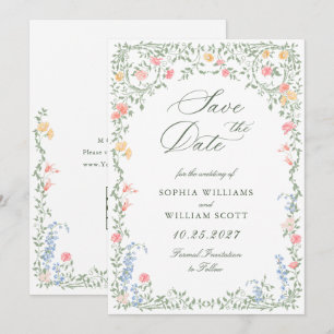 Meadow Pastel French Roses Floral Wedding Save The Date