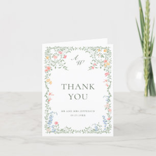 Meadow Pastel French Roses Floral Wedding Thank You Card