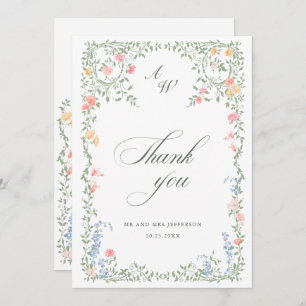 Meadow Pastel French Roses Floral Wedding Thank You Card