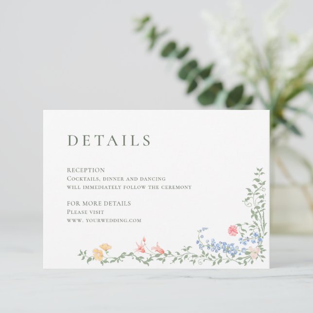 Meadow Pastel French Roses Wedding Details Enclosure Card (Standing Front)