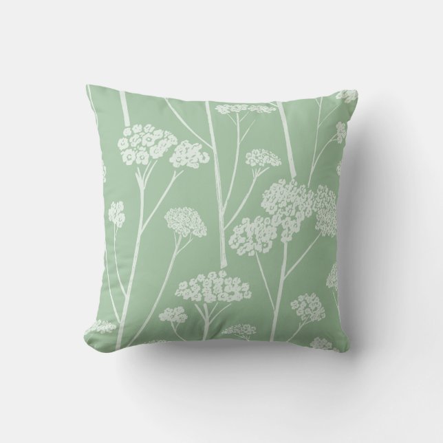 Meadow Silence Wildflower Green Pale Seafoam Cushion (Front)