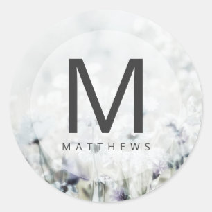 Meadow Song fading Wildflowers Monogram Wedding Classic Round Sticker