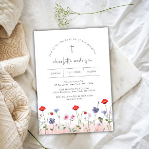 Meadow Summer Little Flower Cross Baptism  Invitation