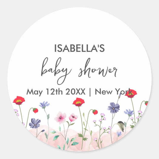 Meadow Summer Wildflower Baby Shower  Classic Round Sticker (Front)