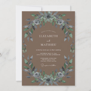Meadow Taupe Slate Wreath Wedding Invitation