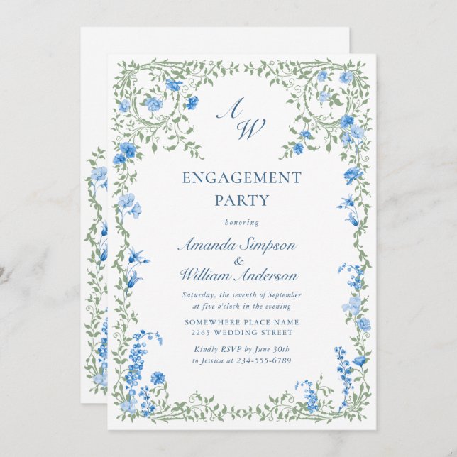 Meadow Watercolor Wildflowers ENGAGEMENT PARTY Invitation (Front/Back)