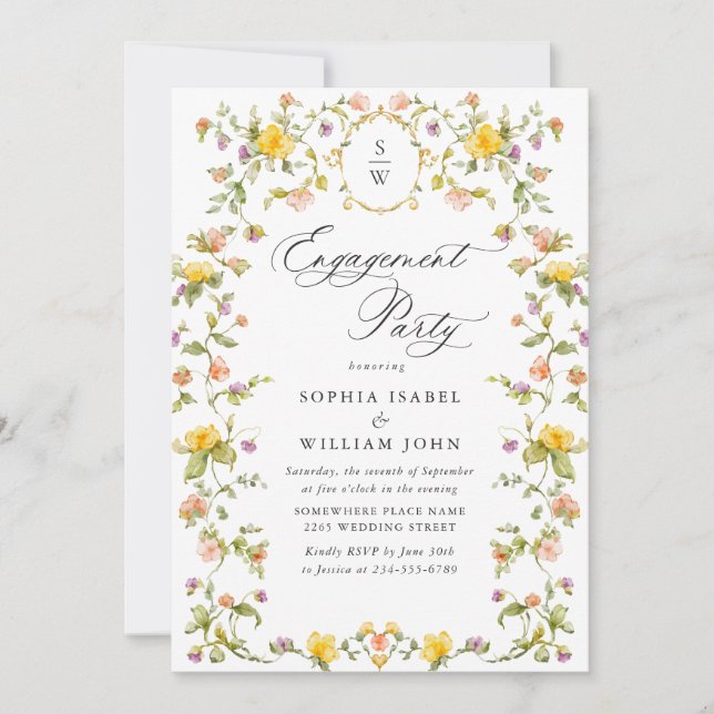 Meadow Watercolor Wildflowers ENGAGEMENT PARTY Invitation (Front)