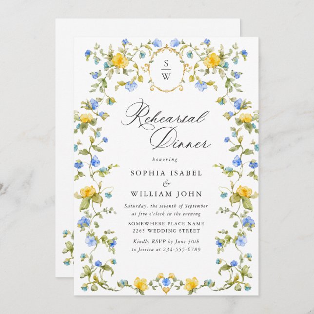 Meadow Watercolor Wildflowers Rehearsal Dinner Invitation (Front/Back)