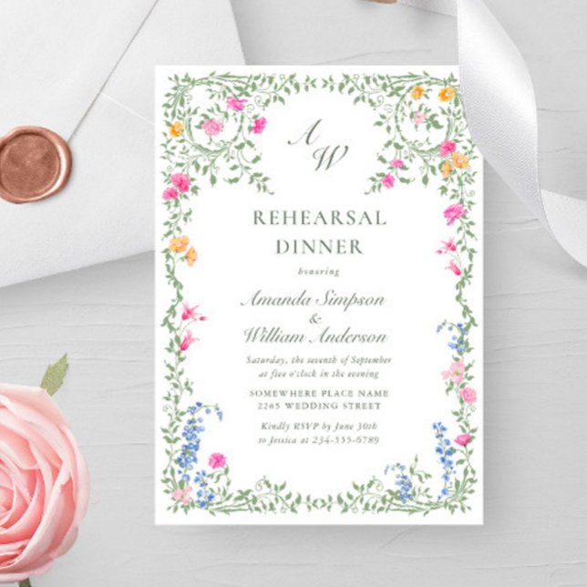 Meadow Watercolor Wildflowers Rehearsal Dinner Invitation (Creator Uploaded)