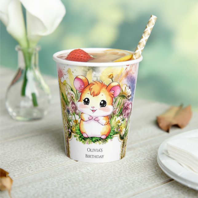 Meadow Whimsical Hamster Birthday Paper Cups (Insitu)
