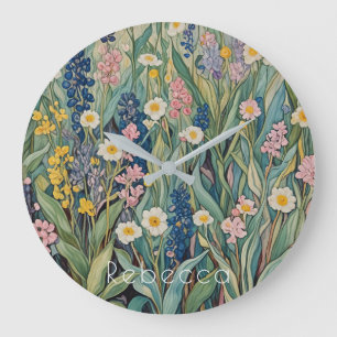 Meadow Whispers: Pastel Wildflowers Large Clock