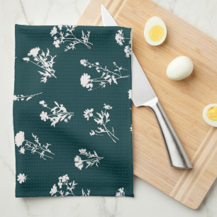 Meadow wild flower delicate pattern - teal tea towel