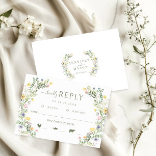 Meadow Wild Flower Rustic Wedding Kindly Reply RSVP Card