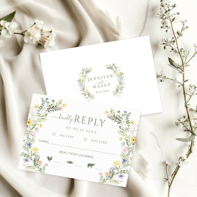 Meadow Wild Flower Rustic Wedding Kindly Reply  RSVP Card (Creator Uploaded)