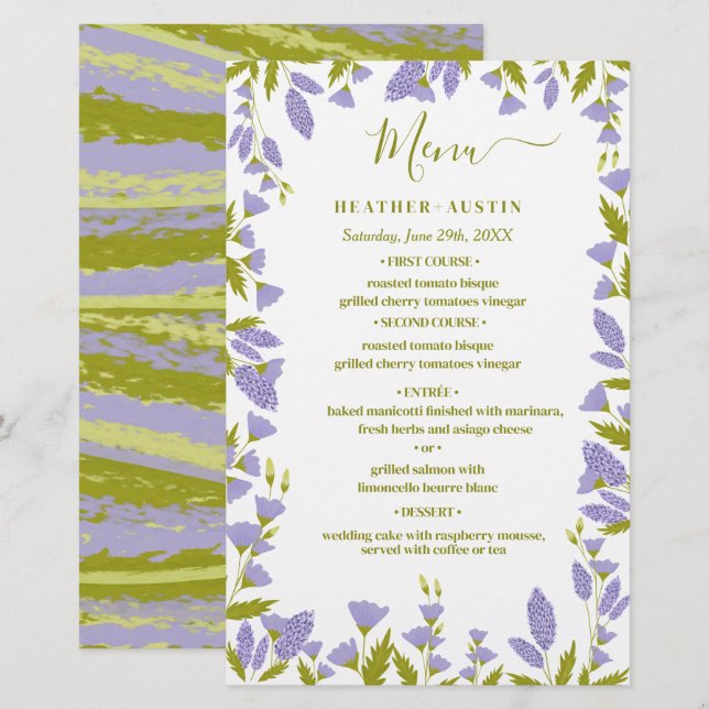 Meadow Wildflower Botanical Wedding  Menu (Front/Back)